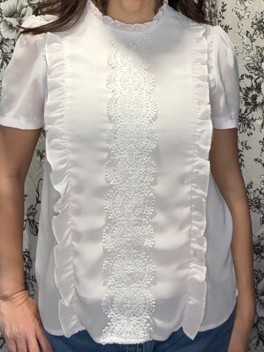 White Ruffled Lace Front Blouse - Picture 5 of 7